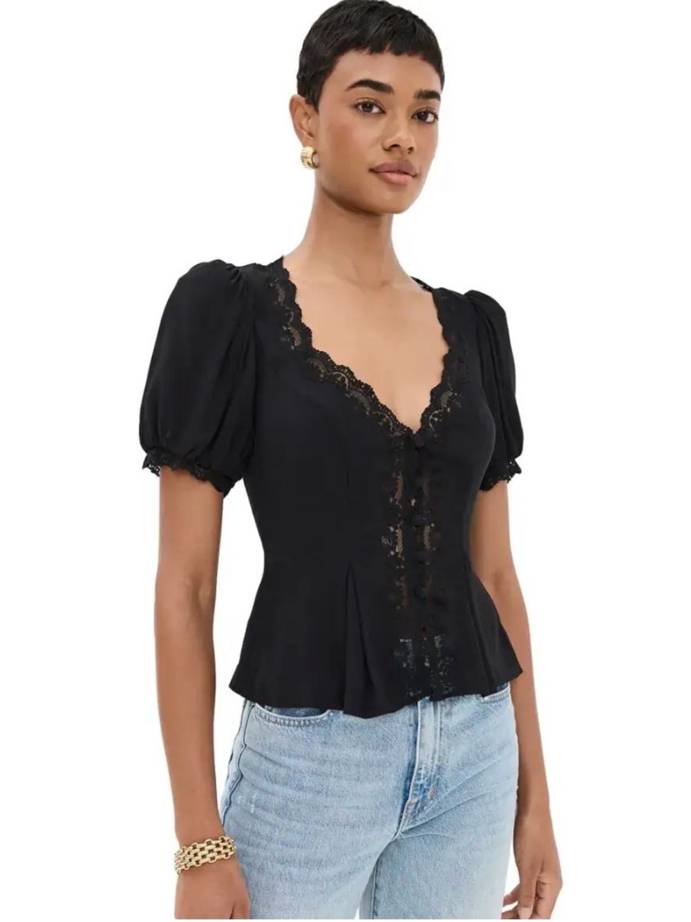 Reformation Minette Top Black Lace-Trim - Picture 7 of 7